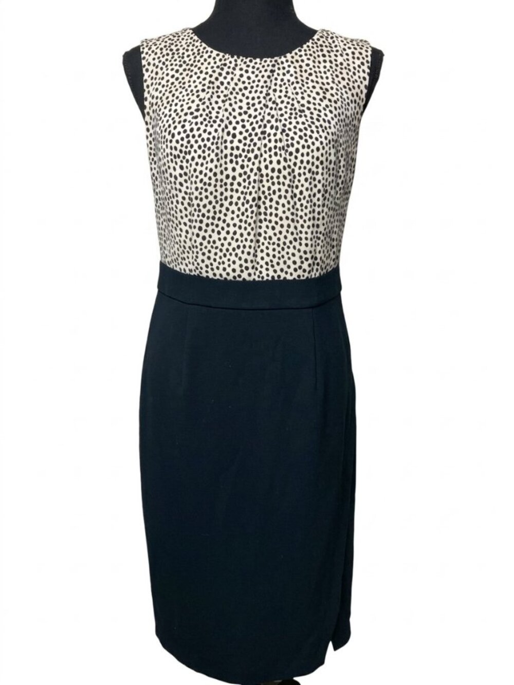 Talbots Black & White Polka Dot Mixed Media Sheath Dress - Size 2